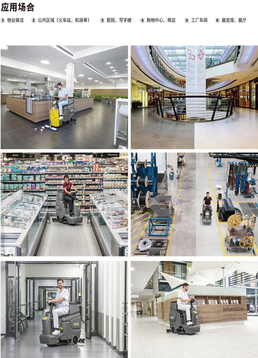 小型駕駛式洗地吸干機BD50/70 應用場景